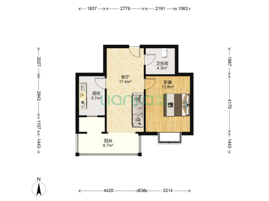 鸿泽馨苑 1室1厅1卫 64平方