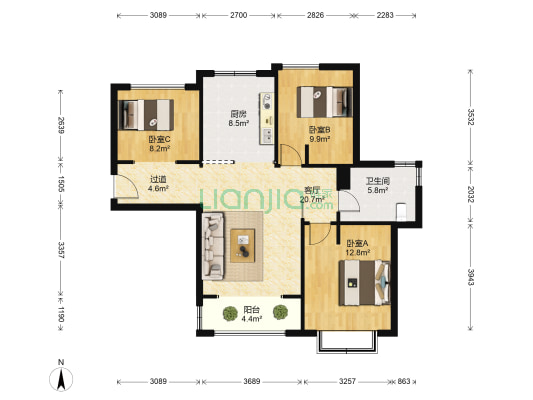 祥泰正阳东郡 3室1厅1卫 102平方