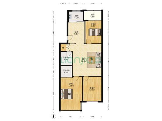 东河海港小区 3室2厅2卫 110平方