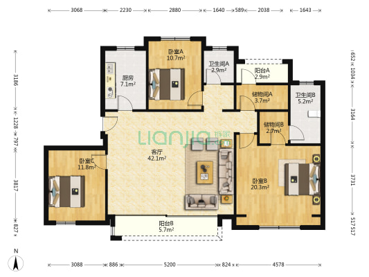 昕悦名邸 3室1厅2卫 143平方