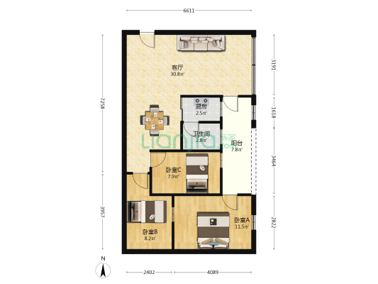 东升里 3室1厅1卫 76平方