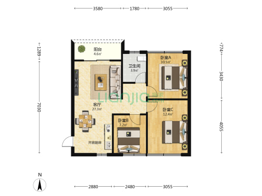 经济适用房成都路小区 3室1厅1卫 78平方