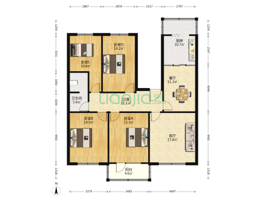 通用小区 4室2厅1卫 138平方