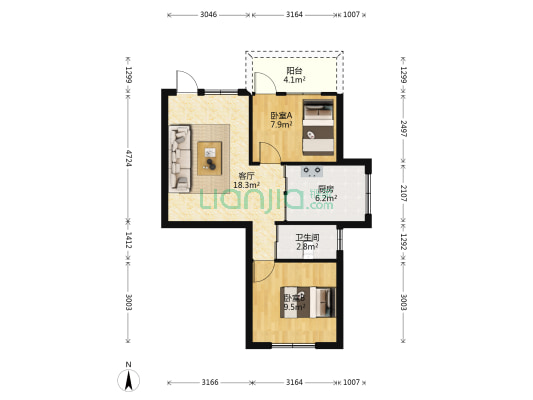 永裕花园 2室1厅1卫 59平方