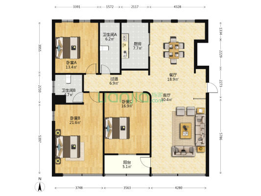 怡兰轩 3室2厅2卫 164平方