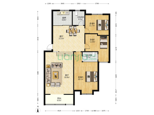 散花坊 3室2厅2卫 142平方