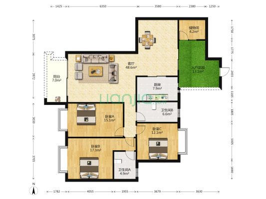 海悦华府 3室1厅2卫 171平方