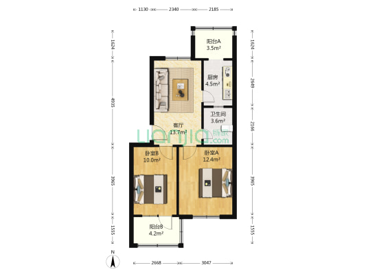 二里岗南街14号院 2室1厅1卫 59平方