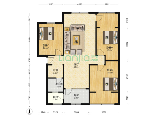 园丁街44号 3室1厅1卫 117平方