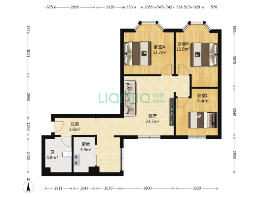 扬子江花园 3室1厅1卫 100平方