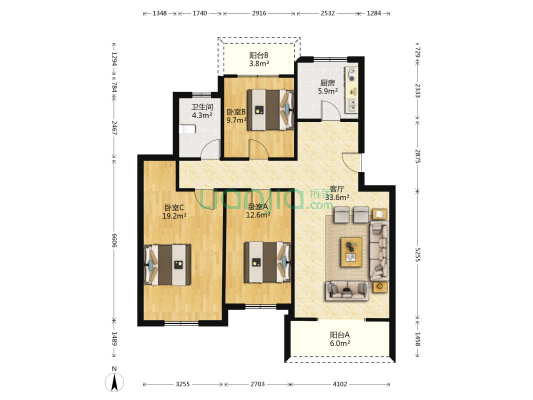 湖岸嘉苑 3室1厅1卫 112平方