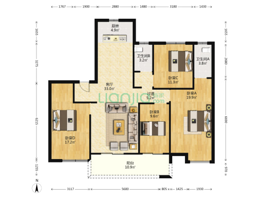 金宸华庭 4室1厅2卫 152平方