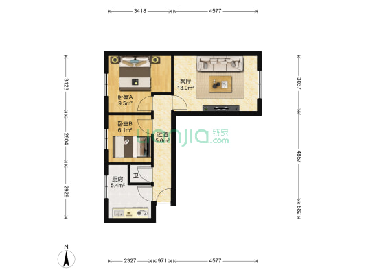 兰州市服务公司家属院 2室1厅1卫 62平方