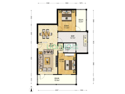 怡安小区(城关区) 2室1厅1卫 96平方