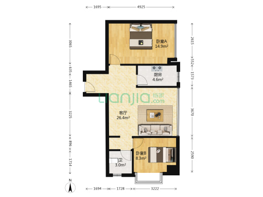 巴黎公舍 2室1厅1卫 83平方