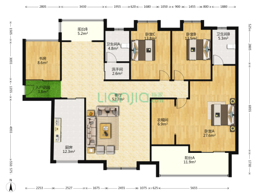 中国烟草住宅小区二期 4室1厅3卫 193平方