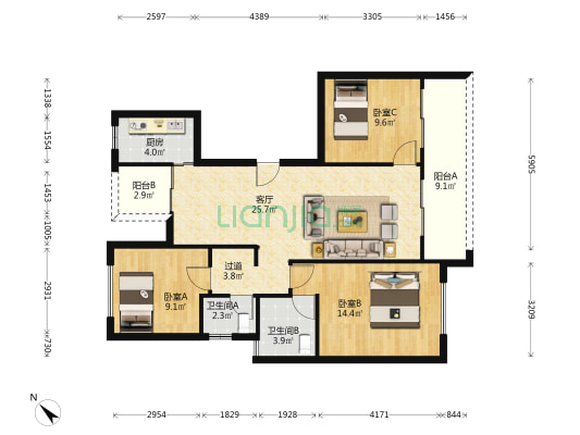 朗诗德洲尚郡 3室1厅2卫 104平方
