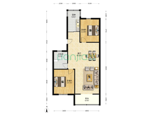 皖宜新居 2室1厅1卫 104平方