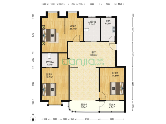 千禧苑 3室1厅2卫 147平方