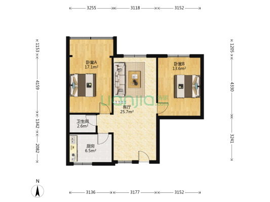 上土湾路16号 2室1厅1卫 80平方