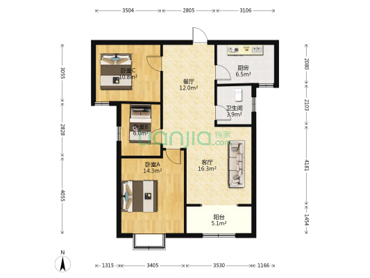 天明城名门世家 3室2厅1卫 98平方