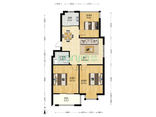 佳和花苑 3室1厅1卫 90平方