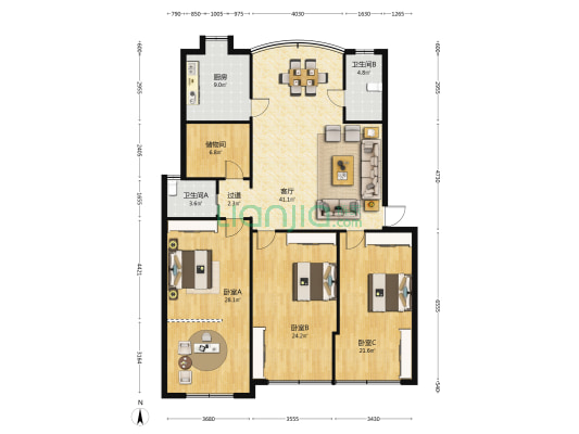襄阳市委老干部局生活区 3室1厅2卫 168平方