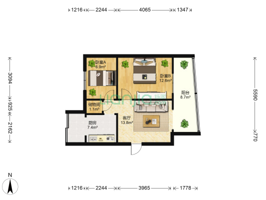 云南省第三建筑工程公司（新闻路） 2室1厅0卫 43平方