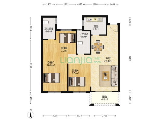 华发阳逻金茂逸墅五期 3室2厅2卫 96平方