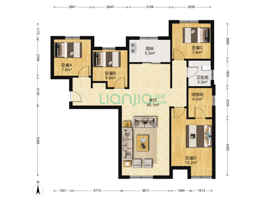 玫瑰园 4室1厅1卫 108平方