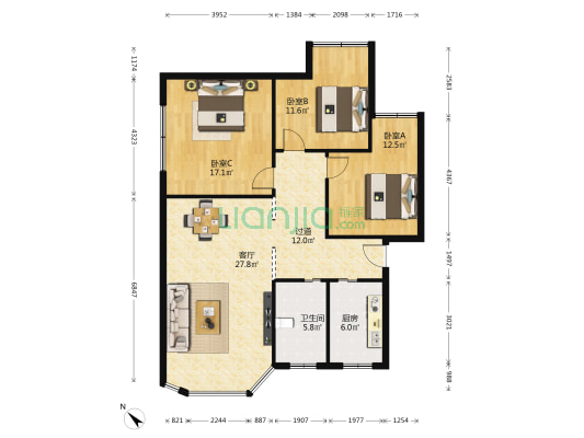 凯维小区 3室1厅1卫 111平方