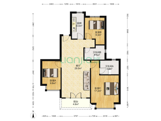 诸暨恒大悦珑府 3室1厅2卫 117平方