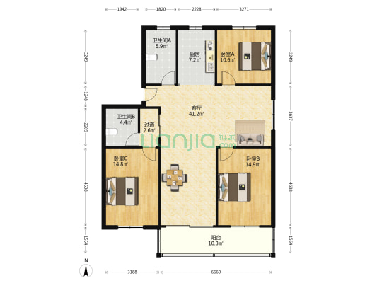 新建中路607弄 3室1厅2卫 138平方