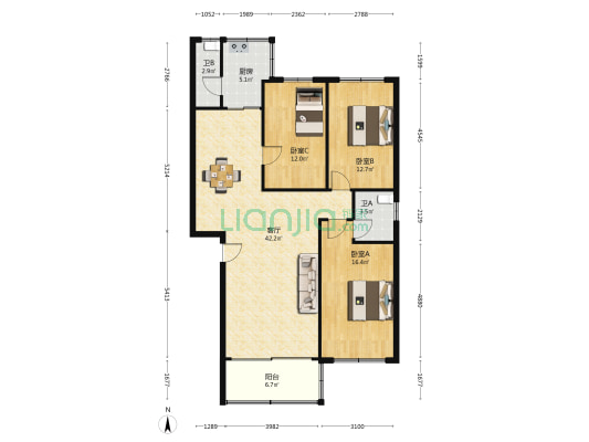 东湖中路48号 3室1厅2卫 111平方
