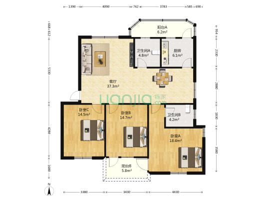 怡海新村泰苑公寓 3室1厅2卫 131平方