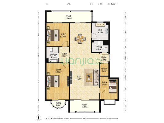 航油小区 3室1厅2卫 148平方