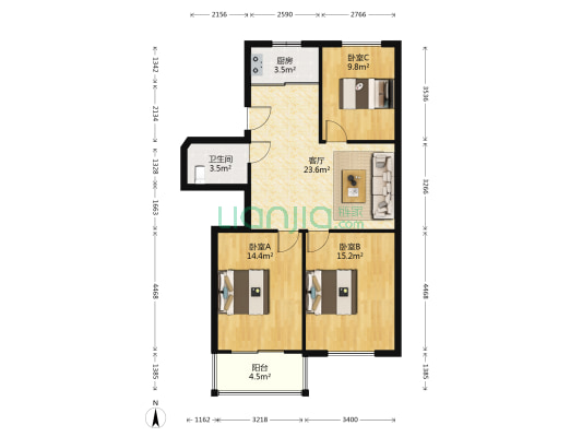 桦组团 3室1厅1卫 87平方