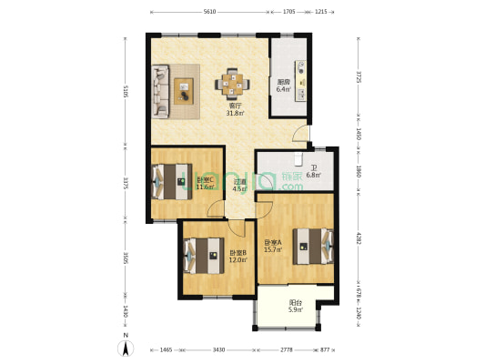 联城公寓 3室1厅1卫 114平方