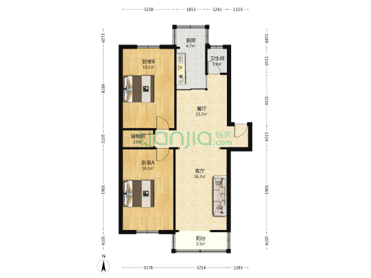 裕溪路1555号 2室2厅1卫 77平方