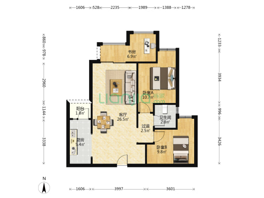 桥达巴南茂宸广场 3室1厅1卫 86平方