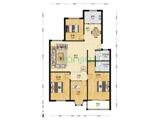 中山公寓 4室2厅2卫 133平方