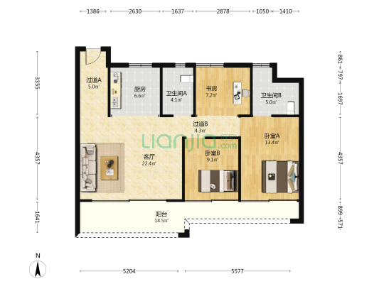 金麟甲第花园 3室1厅2卫 109平方