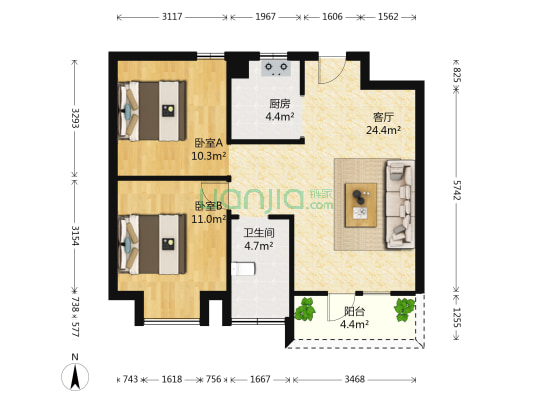 万丰丰泽园 2室1厅1卫 82平方