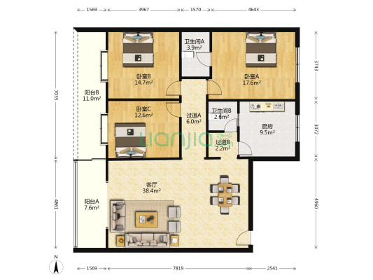 老林业局 3室1厅2卫 139平方