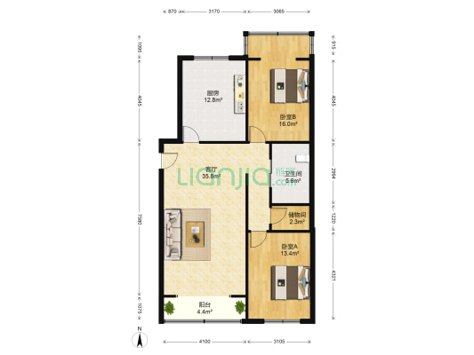 世博家园 2室1厅1卫 120平方