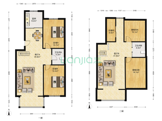 湖景豪庭 2室2厅2卫 106平方