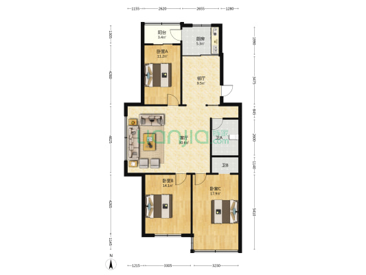 东昌路 3室2厅2卫 120平方