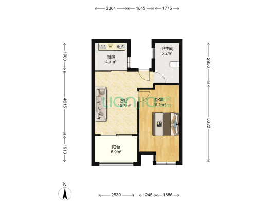 书院一号公寓 1室1厅1卫 65平方
