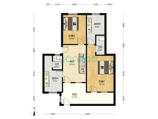 赣东北大道17号 2室1厅2卫 70平方