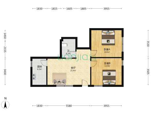 中山西路69号 2室1厅1卫 76平方